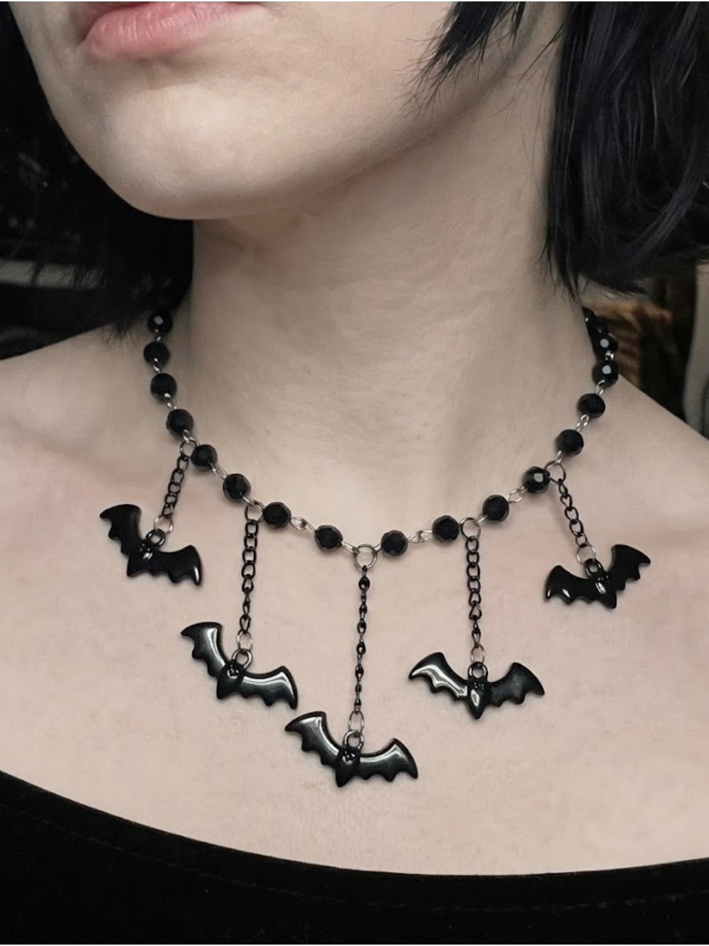 Hand Crafted Black Bat Charm Necklace
